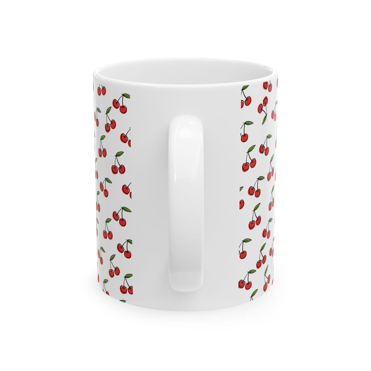 Cherry Pattern Ceramic Mug — Cute Red Cherry Coffee Cup (11oz, 15oz)