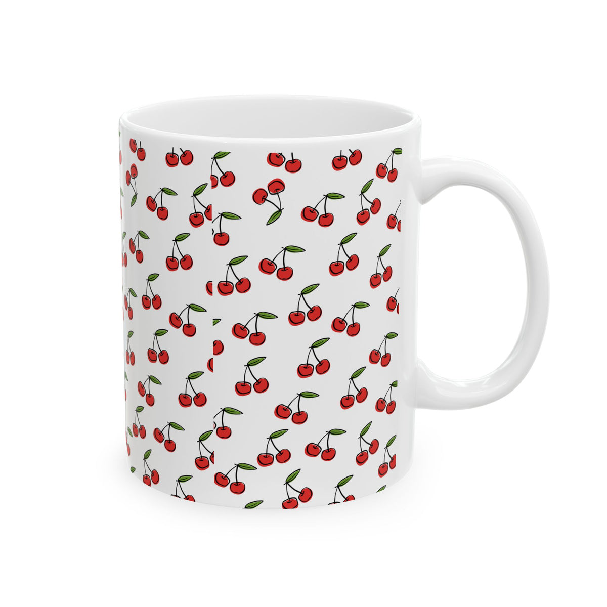 Cherry Pattern Ceramic Mug — Cute Red Cherry Coffee Cup (11oz, 15oz)
