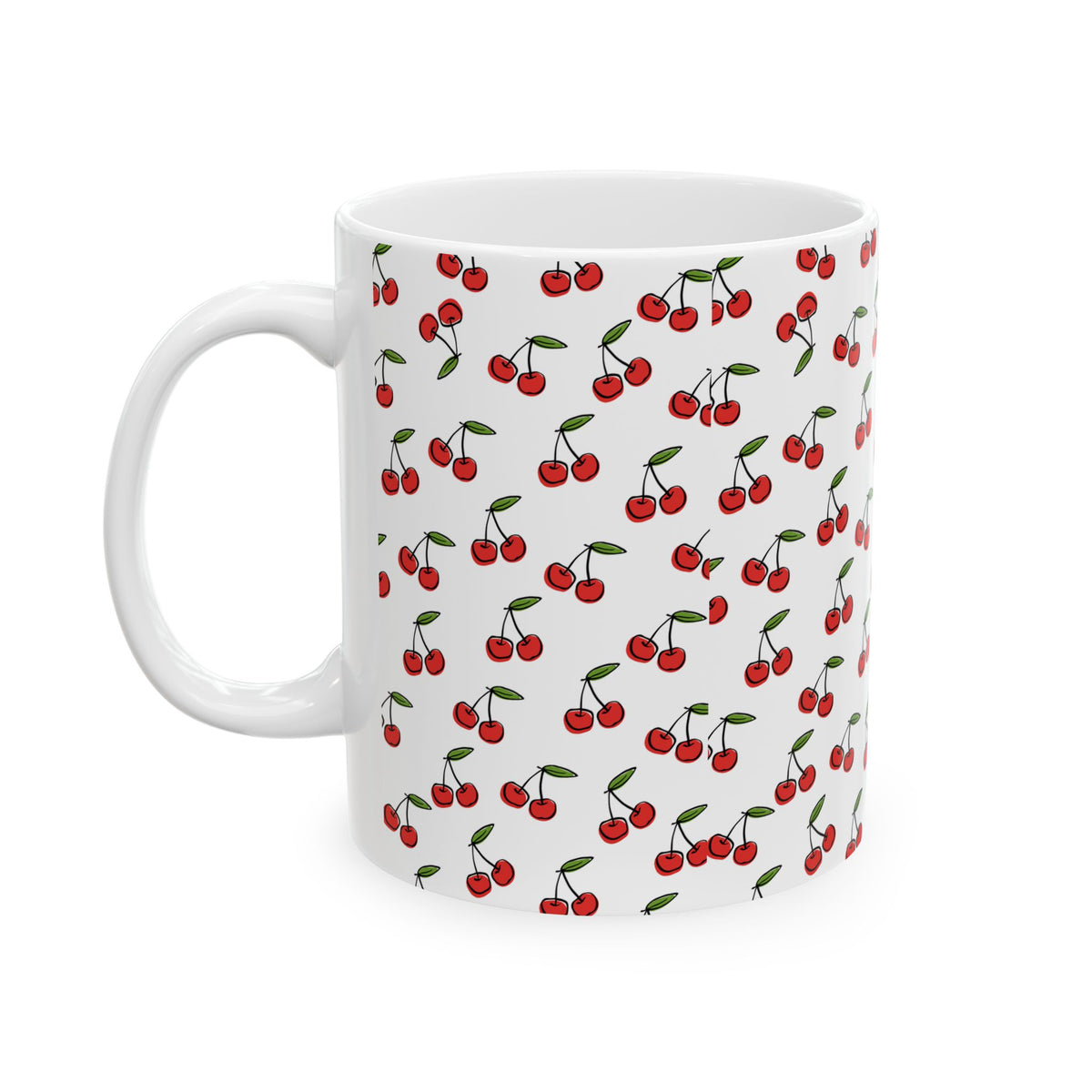 Cherry Pattern Ceramic Mug — Cute Red Cherry Coffee Cup (11oz, 15oz)
