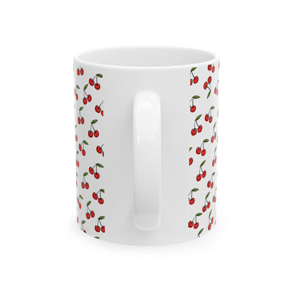 Cherry Pattern Ceramic Mug — Cute Red Cherry Coffee Cup (11oz, 15oz)