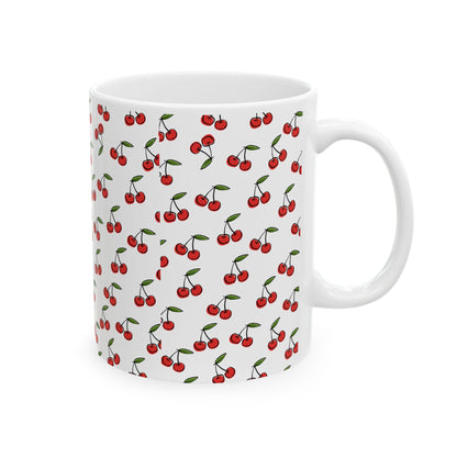 Cherry Pattern Ceramic Mug — Cute Red Cherry Coffee Cup (11oz, 15oz)