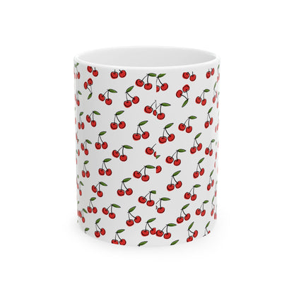 Cherry Pattern Ceramic Mug — Cute Red Cherry Coffee Cup (11oz, 15oz)